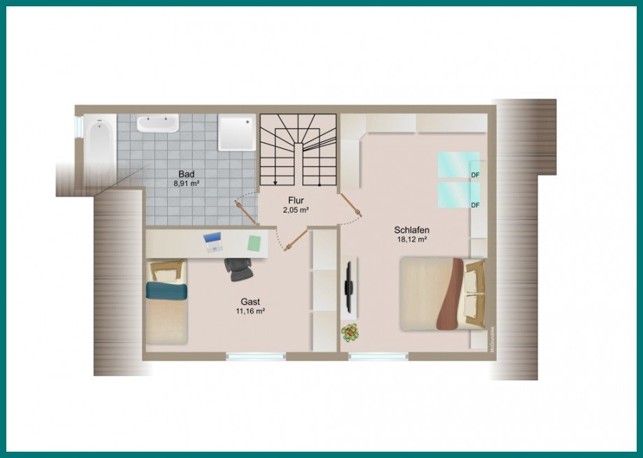 Grundriss OG Doppelhaush�lfte Wurster Nordseek�ste