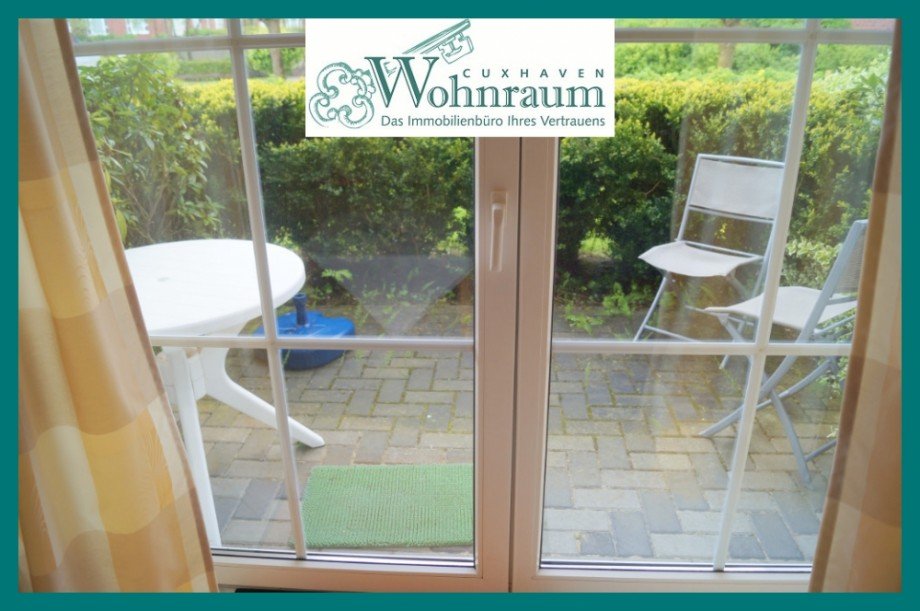 Blick auf die Terrasse Erdgeschosswohnung Dorum Neufeld