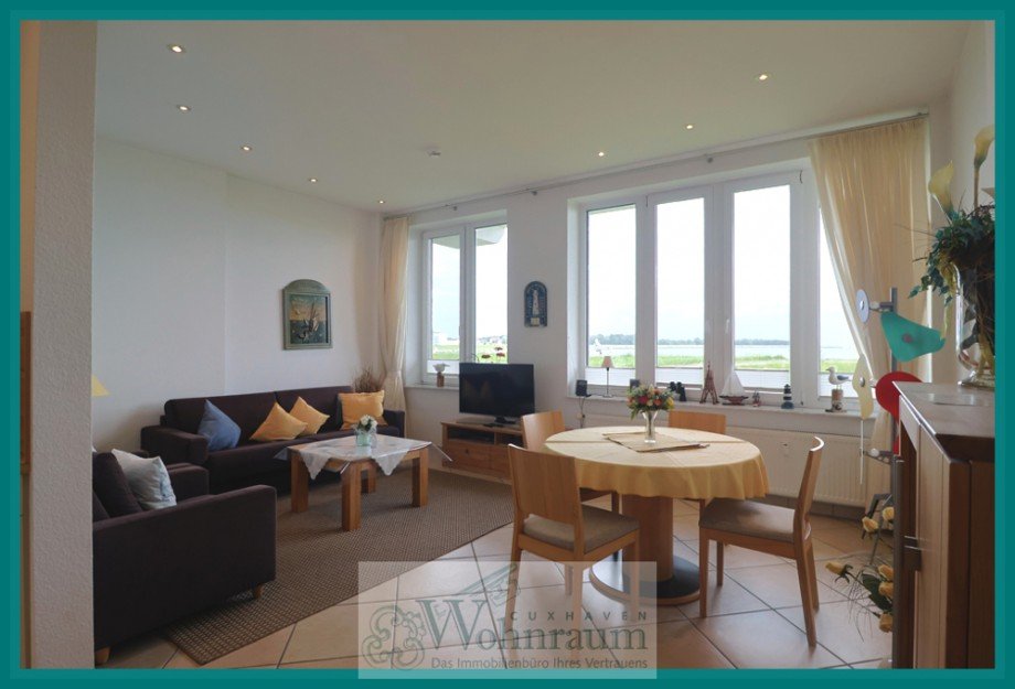 Wohnzimmer mit Seesicht Erdgeschosswohnung Cuxhaven